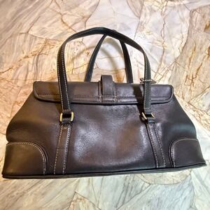 Coach Leather Shoulder Bag Dark Gray Buckle Flap Top Handle Purse Vintage